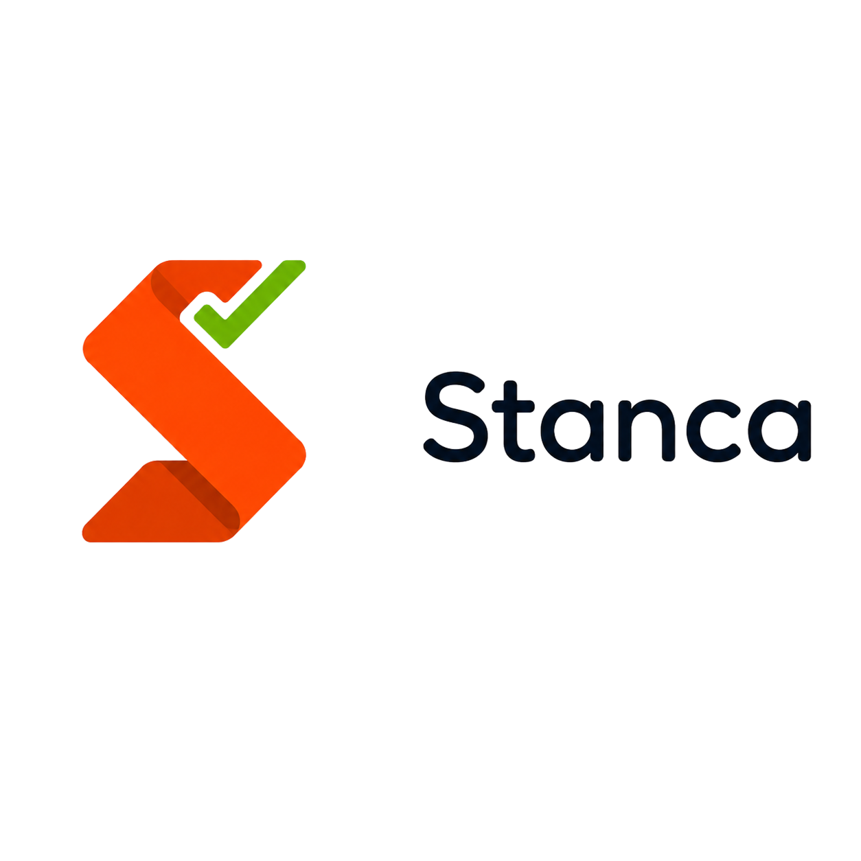 Stanca wordmark - S mark with orange and green, Stanca text in dark navy